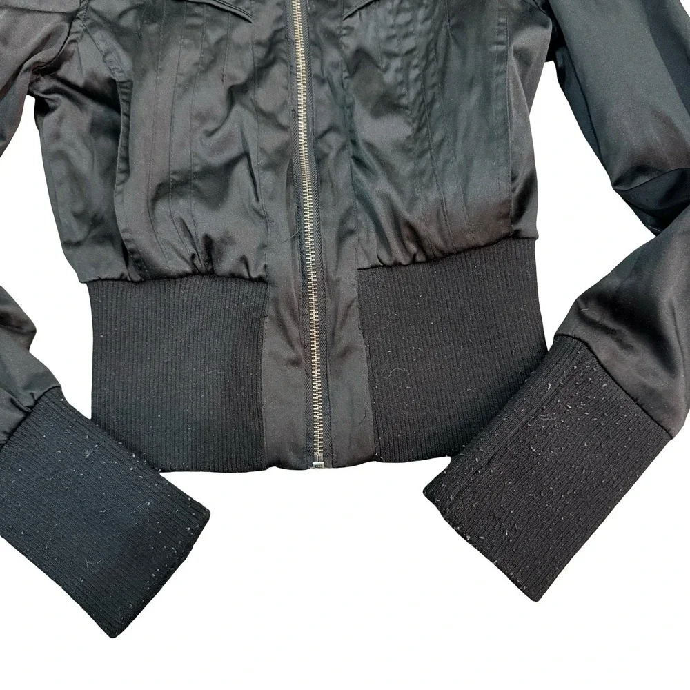 Arden B Bomber Jacket Black Moto Full Zip Ribbed XS Kids - Picture 2 of 6